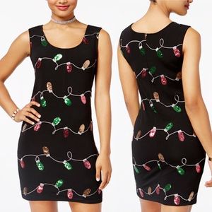 Black Bodycon Dress Multicolor Lights Sequins XS